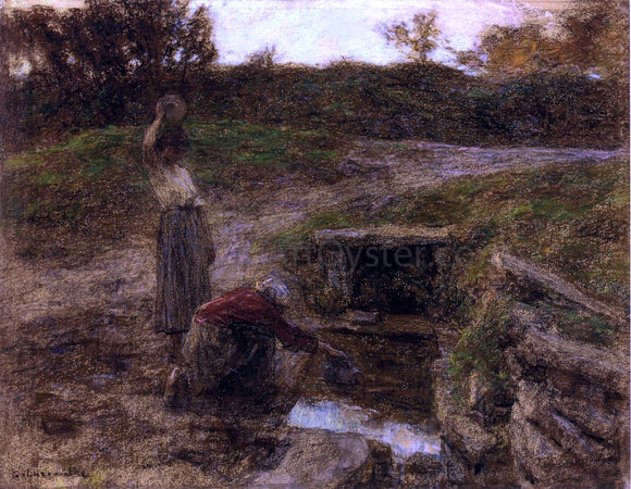  Leon Augustin L'hermitte) Woman at a Fountain - Art Print