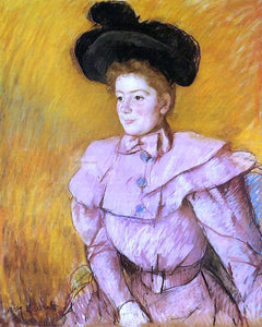  Mary Cassatt Woman in a Black Hat and a Raspberry Pink Costume - Art Print