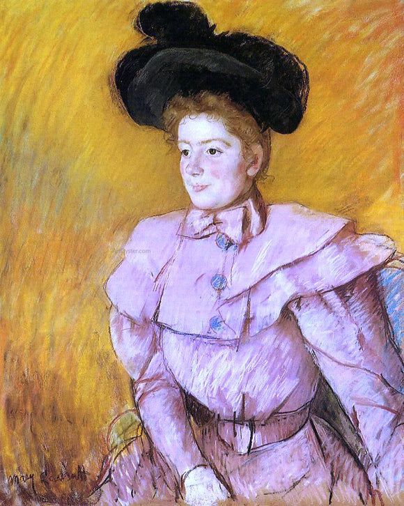  Mary Cassatt Woman in a Black Hat and a Raspberry Pink Costume - Art Print