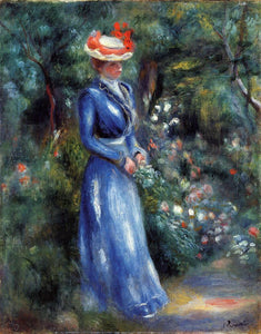  Pierre Auguste Renoir Woman in a Blue Dress, Standing in the Garden of Saint-Cloud - Art Print