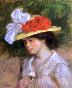  Pierre Auguste Renoir Woman in a Flowered Hat - Art Print