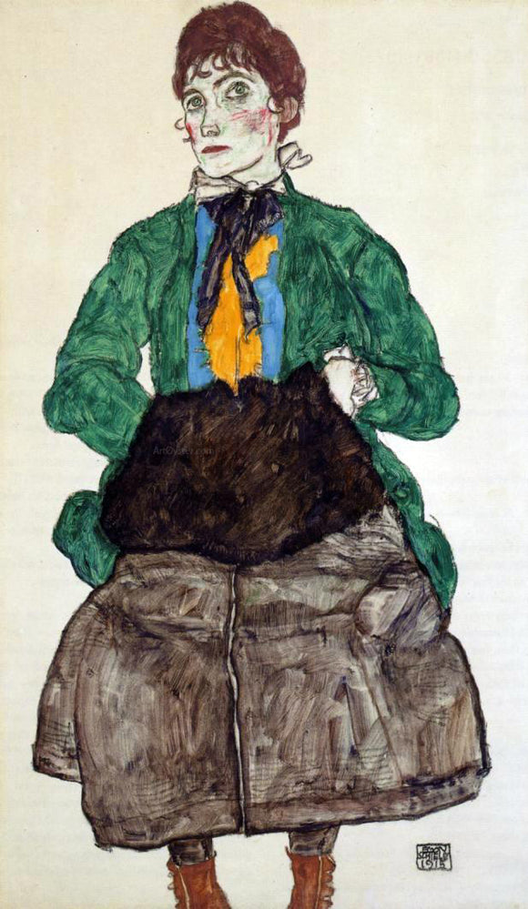  Egon Schiele Woman in a Green Blouse and Muff - Art Print