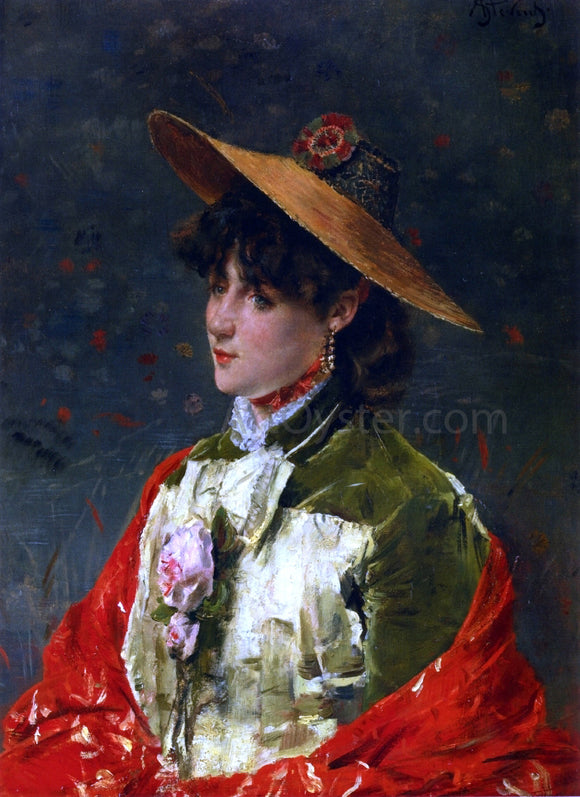  Alfred Emile Leopold Stevens Woman in a Straw Hat - Art Print