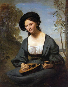  Jean-Baptiste-Camille Corot Woman in a Toque with a Mandolin - Art Print