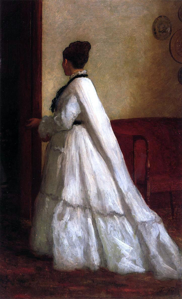  Eastman Johnson Woman in a White Dress - Art Print