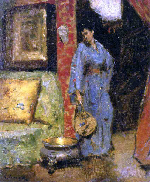  William Merritt Chase Woman in Kimono Holding a Japanese Fan - Art Print