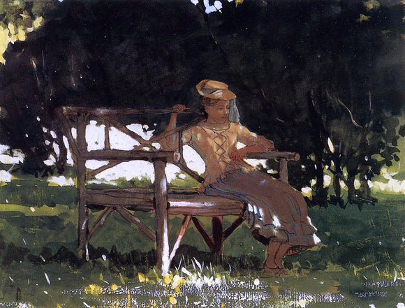  Winslow Homer Woman on a Bench (also known as Girl on a Garden Seat) - Art Print