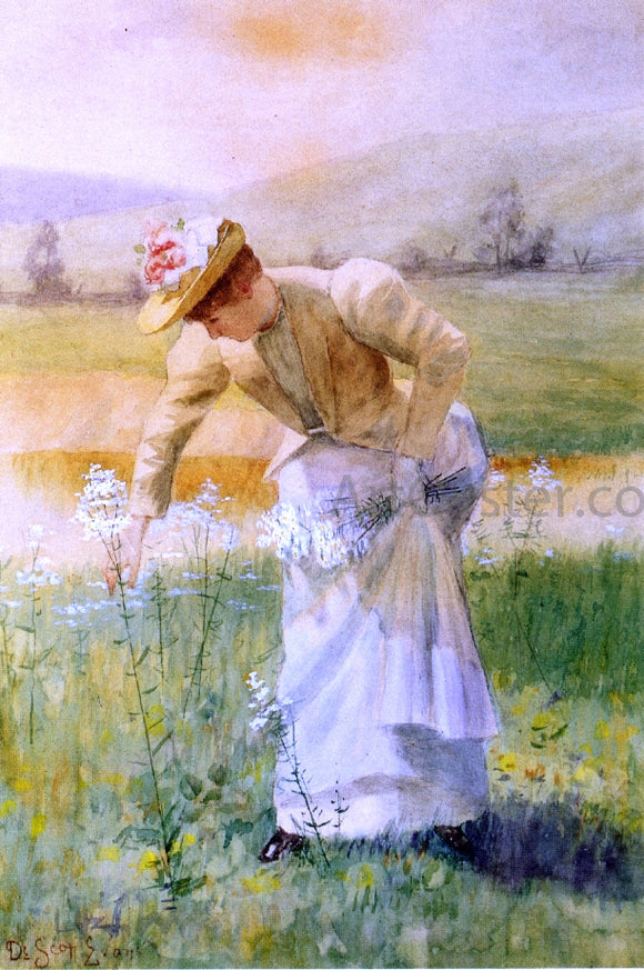  De Scott Evans Woman Picking Flowers - Art Print