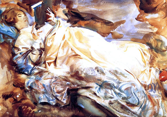  John Singer Sargent A Woman Reading in a Cashmere Shawl - Art Print