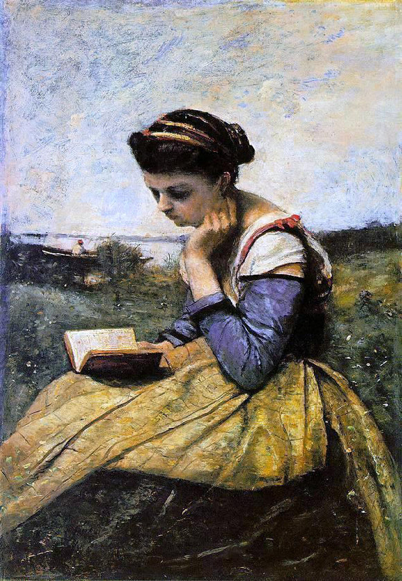  Jean-Baptiste-Camille Corot Woman Reading in a Landscape - Art Print