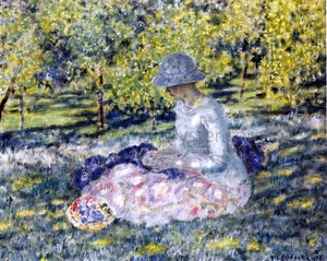  Frederick Carl Frieseke A Woman Seated in a Park with Basket - Art Print
