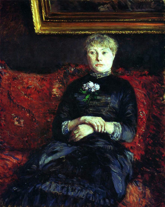  Gustave Caillebotte Woman Sitting on a Red-Flowered Sofa - Art Print