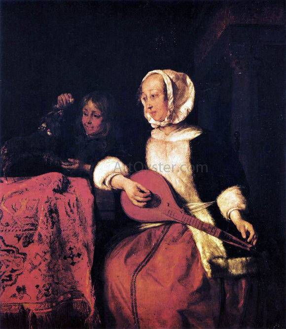 Gabriel Metsu Woman Tuning a Mandolin - Art Print