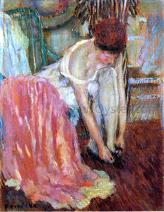  Frederick Carl Frieseke Woman Tying Her Shoe - Art Print