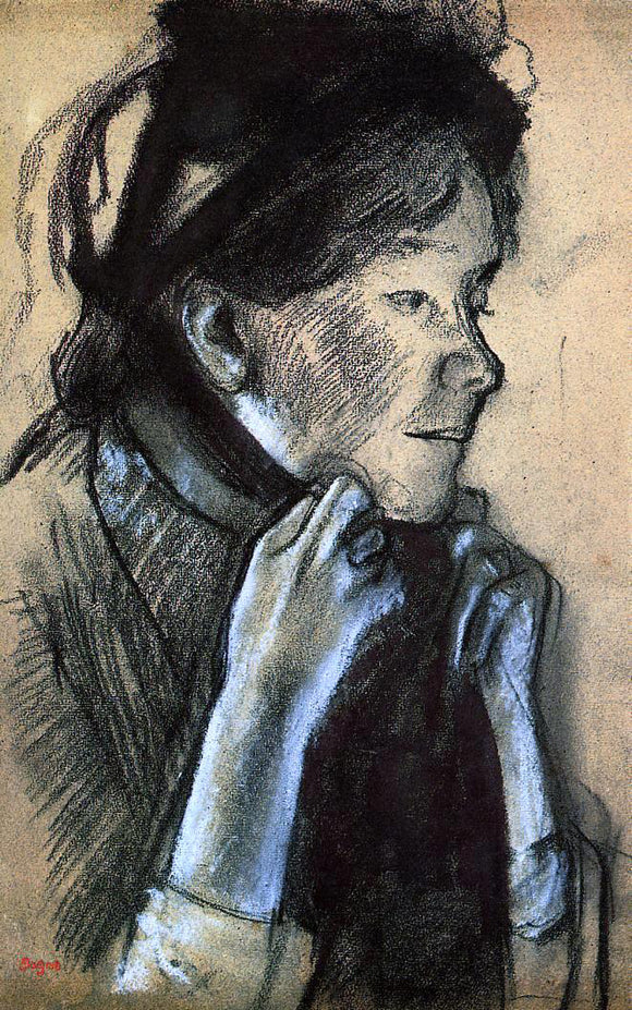  Edgar Degas Woman Tying the Ribbons of Her Hat - Art Print