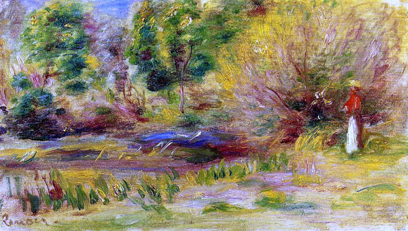  Pierre Auguste Renoir Woman Wearing a Hat in a Landscape - Art Print