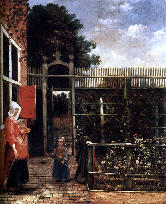  Hendrick Van der Burch Woman with a Child Blowing Bubbles in a Garden - Art Print