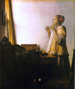 Johannes Vermeer Woman with a Pearl Necklace - Art Print