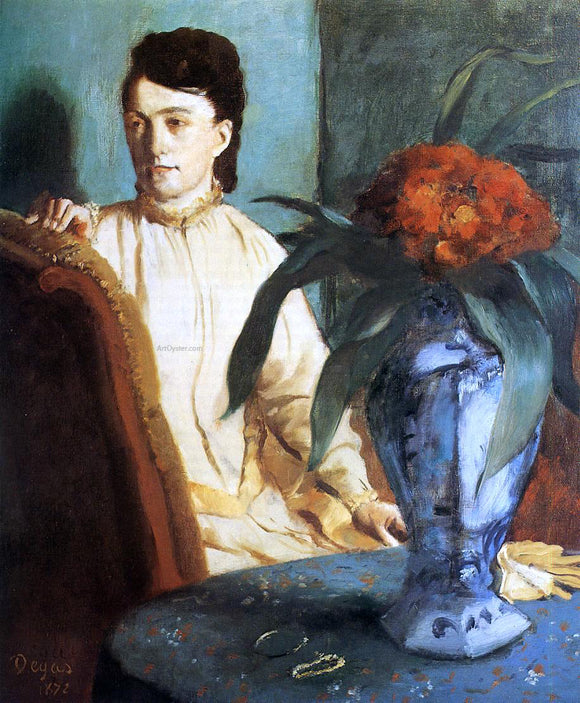  Edgar Degas Woman with a Vase of Flowers (also known as Estelle Musson De Gas) - Art Print