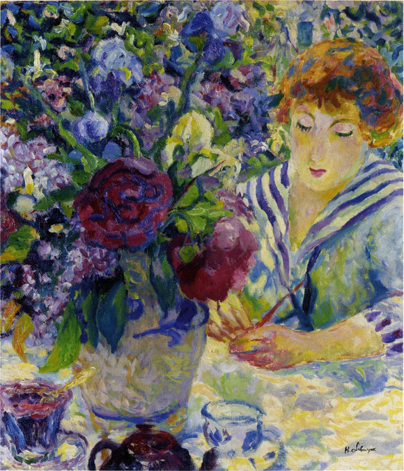  Henri Lebasque Woman with a Vase of Flowers - Art Print