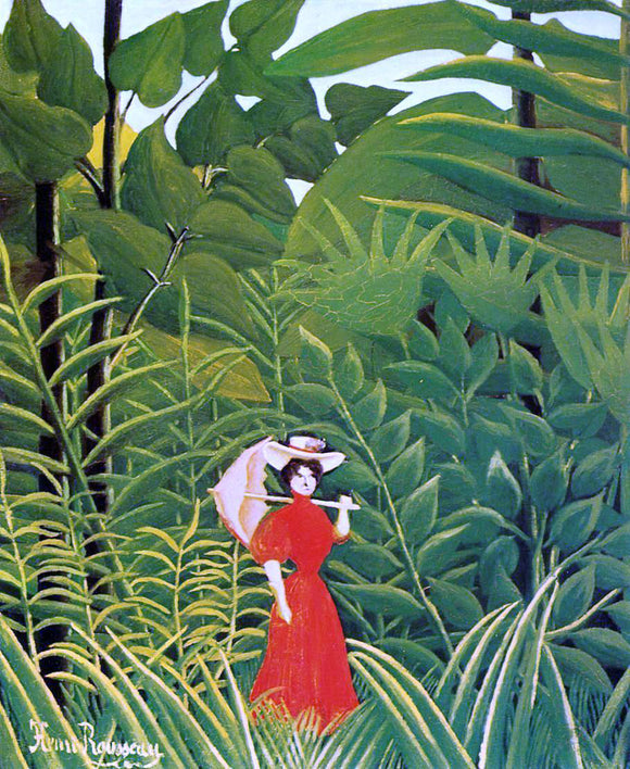  Henri Rousseau Woman with an Umbrella in an Exotic Forest - Art Print