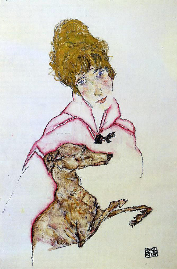  Egon Schiele Woman with Greyhound (also known as Edith Schiele) - Art Print