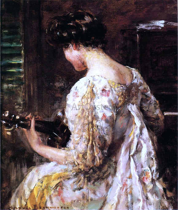  James Carroll Beckwith Woman with Guitar - Art Print