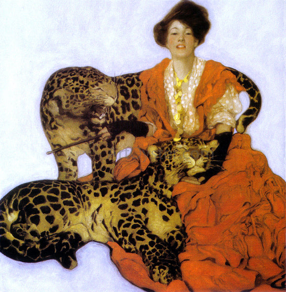  Sarah Stilwell Weber Woman with Leopards - Art Print