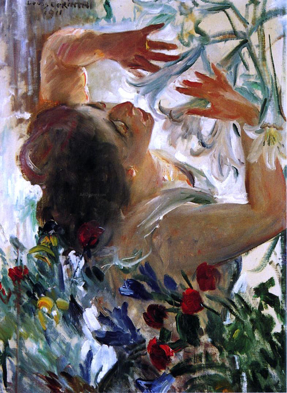  Lovis Corinth Woman with Lilies in a Greenhouse - Art Print
