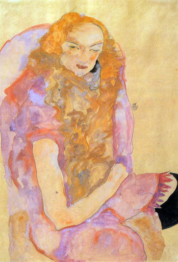  Egon Schiele Woman with Long Hair - Art Print