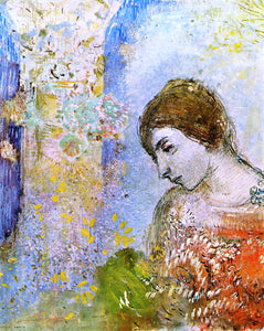  Odilon Redon Woman with Pillar of Flowers - Art Print
