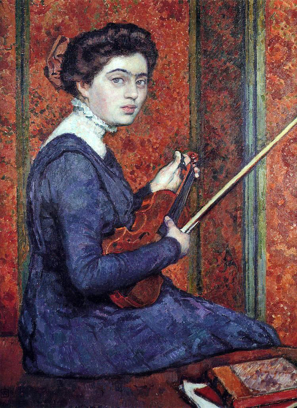  Theo Van Rysselberghe Woman with Violin (also known as Portrait of Rene Druet) - Art Print