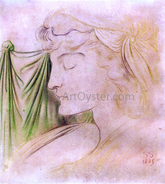  Simeon Solomon Woman's Head in Profile with Drapery - Art Print
