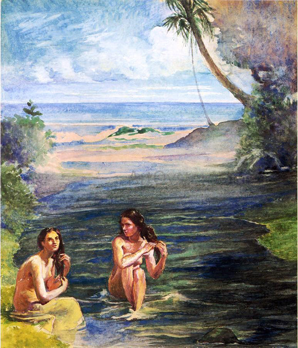  John La Farge Women Bathing in Papara River - Art Print