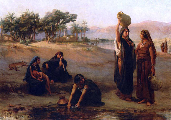  Frederick Arthur Bridgeman Women Drawing Water from The Nile - Art Print
