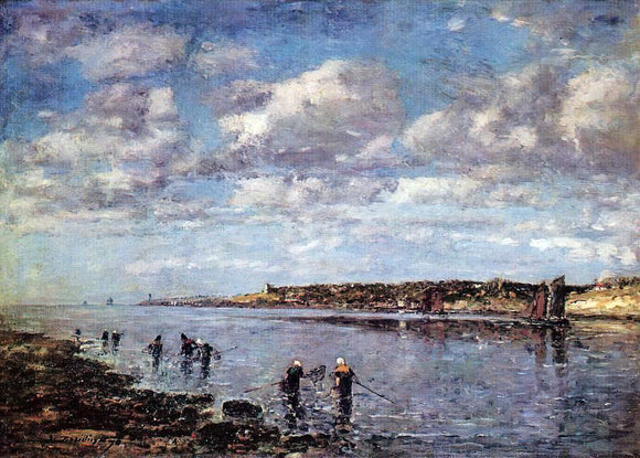  Eugene-Louis Boudin Women Fishing for Shrimp at Kerhor - Art Print