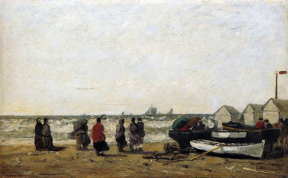  Eugene-Louis Boudin Women on the Beach, Rough Seas - Art Print