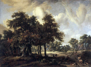  Meyndert Hobbema Wooded Landscape with Cottages - Art Print