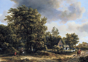  Meyndert Hobbema Wooded Landscape with Travellers - Art Print