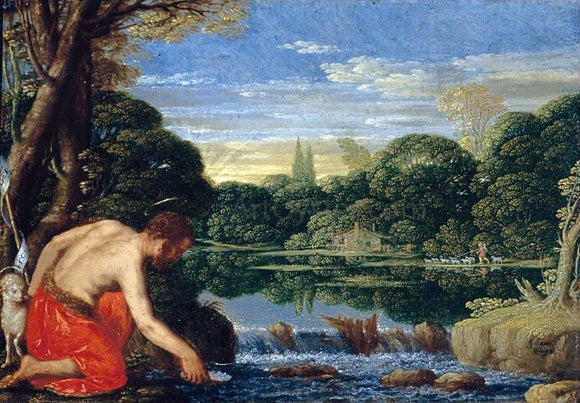  Johann Konig Wooded River Landscape with St John the Baptist - Art Print