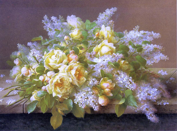 Raoul Paul Maucherat De Longpre Yellow Roses and Lilacs - Art Print