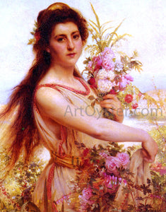  Pierre Jan Van der Ouderaa Young Beauty Gathering Flowers - Art Print