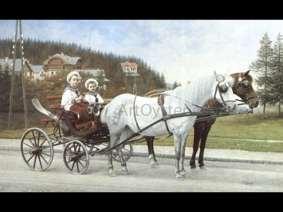  Karl Buchta Young Boys In A Horse-drawn Carriage - Art Print
