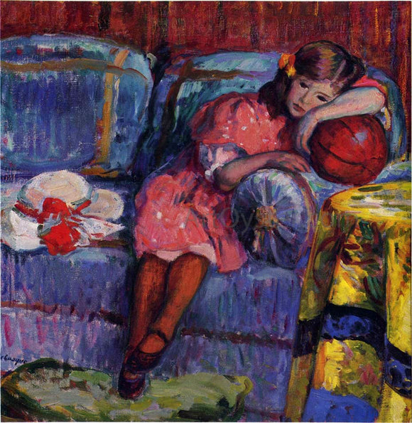  Henri Lebasque A Young Girl and the Red Balloon - Art Print