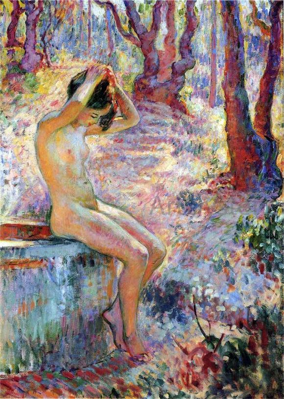  Henri Lebasque Young Girl by Fountain - Art Print