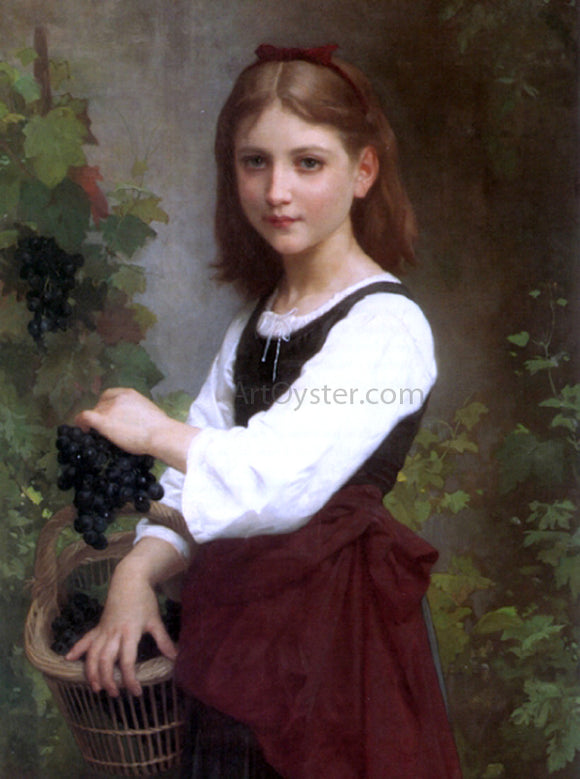  Elizabeth Gardner Bouguereau Young Girl Holding a Basket of Grapes - Art Print