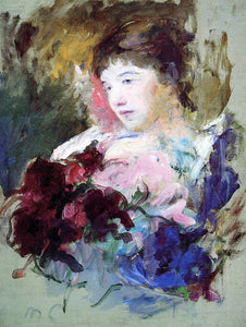  Mary Cassatt Young Girl Holding a Loose Bouquet - Art Print