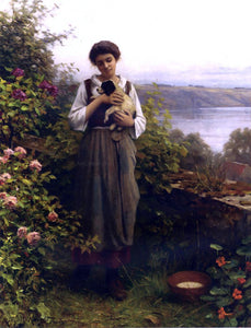  Daniel Ridgway Knight Young Girl Holding a Puppy - Art Print