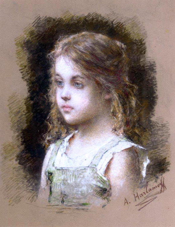  Alexei Alexeievich Harlamoff Young Girl in a Green Tunic - Art Print