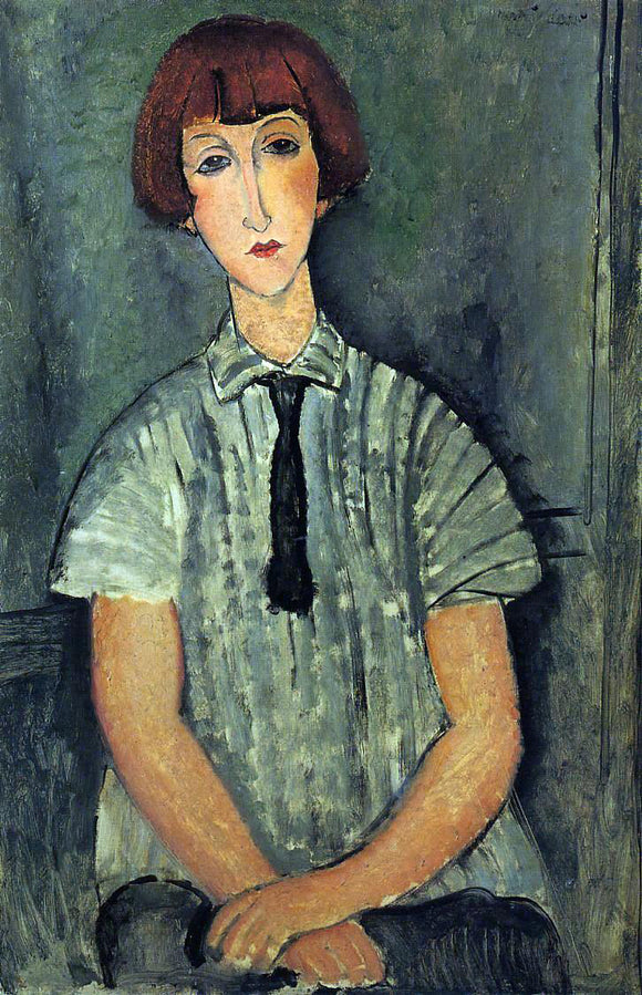  Amedeo Modigliani Young Girl in a Striped Blouse - Art Print